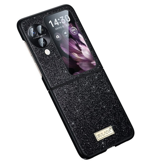 SULADA For Oppo Find N3 Flip 5G Case Glitter Sequins Leather Coated PC + TPU Cover - Black