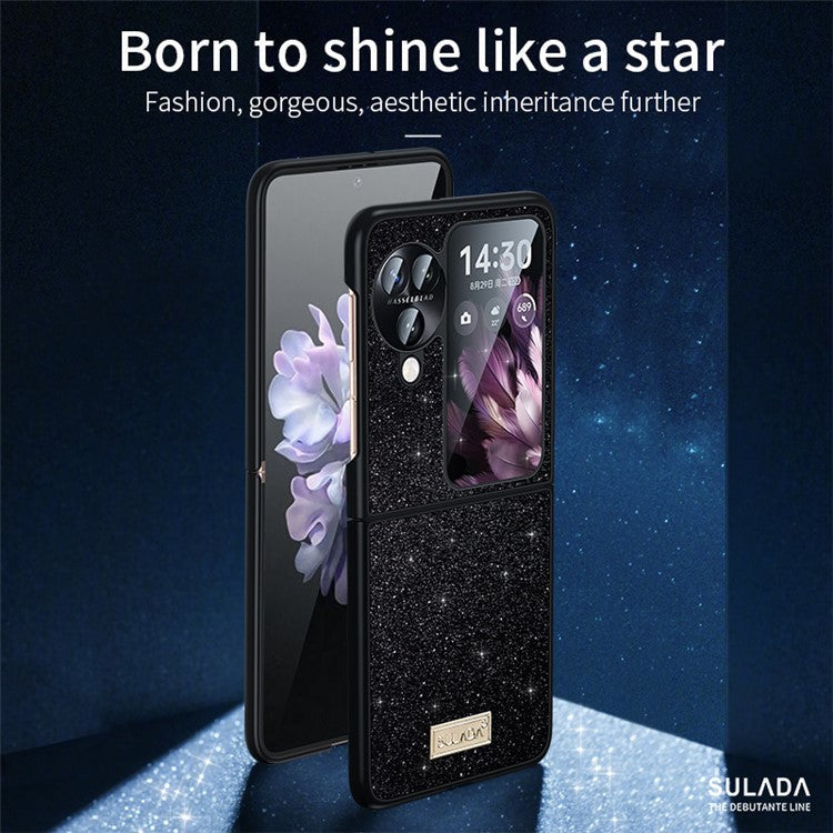 SULADA For Oppo Find N3 Flip 5G Case Glitter Sequins Leather Coated PC + TPU Cover - Black