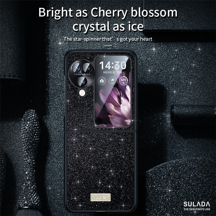 SULADA For Oppo Find N3 Flip 5G Case Glitter Sequins Leather Coated PC + TPU Cover - Black