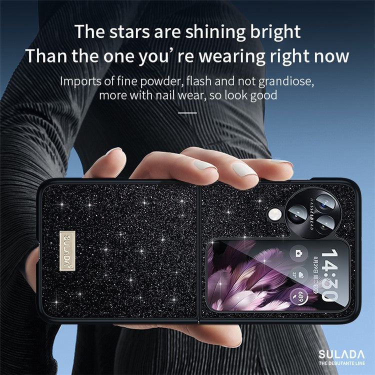 SULADA For Oppo Find N3 Flip 5G Case Glitter Sequins Leather Coated PC + TPU Cover - Black