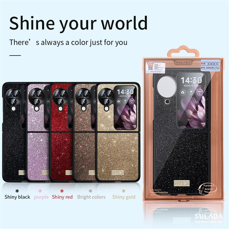 SULADA For Oppo Find N3 Flip 5G Case Glitter Sequins Leather Coated PC + TPU Cover - Black