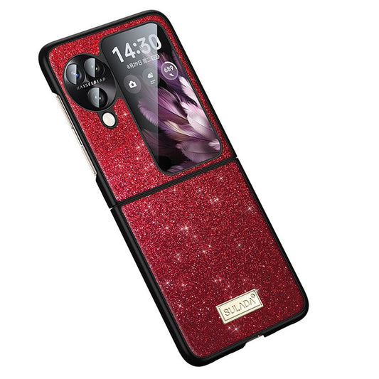 SULADA For Oppo Find N3 Flip 5G Case Glitter Sequins Leather Coated PC + TPU Cover - Red