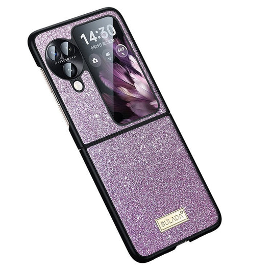 SULADA For Oppo Find N3 Flip 5G Case Glitter Sequins Leather Coated PC + TPU Cover - Purple