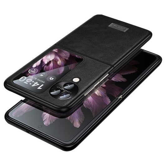 SULADA For Oppo Find N3 Flip 5G Case PU Leather+TPU+PC Folding Phone Cover - Black