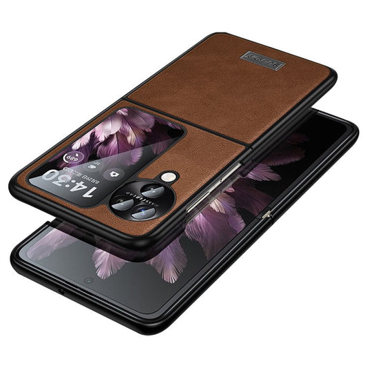 SULADA For Oppo Find N3 Flip 5G Case PU Leather+TPU+PC Folding Phone Cover - Brown
