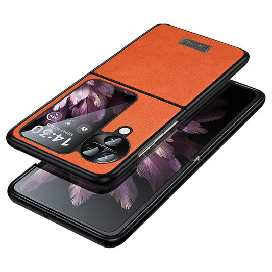 SULADA For Oppo Find N3 Flip 5G Case PU Leather+TPU+PC Folding Phone Cover - Orange