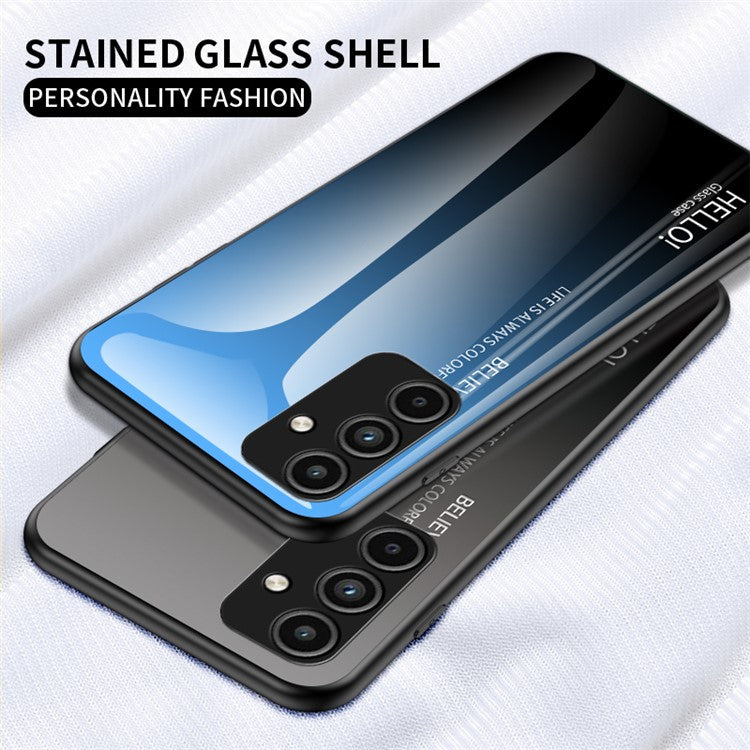For Samsung Galaxy A15 4G Phone Case Tempered Glass+PC+TPU Cover - Gradient Blue Black