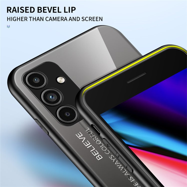 For Samsung Galaxy A15 4G Phone Case Tempered Glass+PC+TPU Cover - Gradient Blue Black