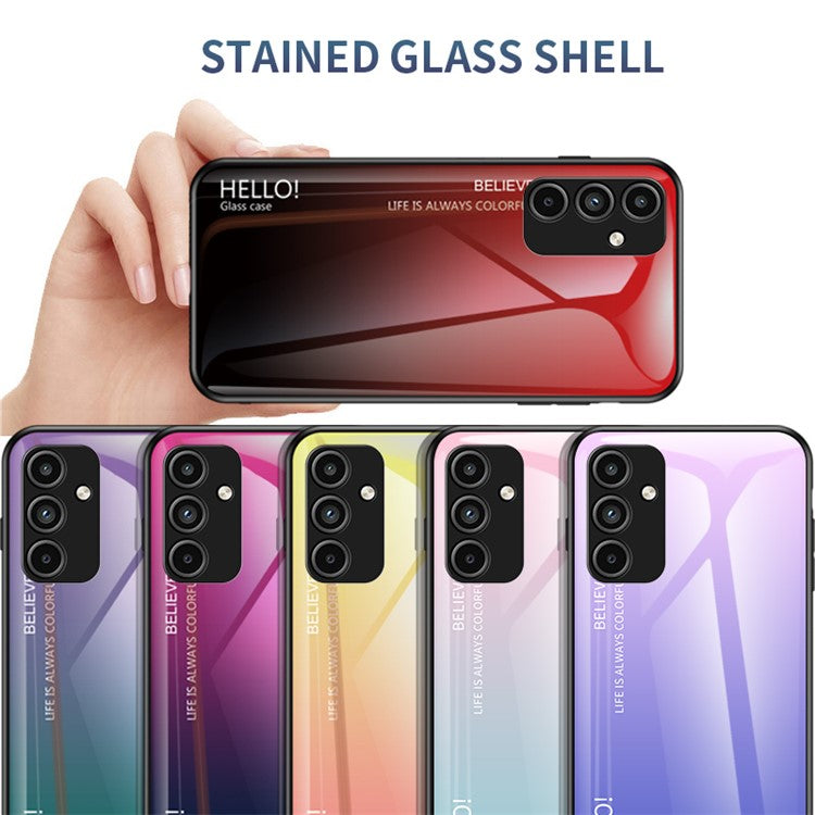 For Samsung Galaxy A15 4G Phone Case Tempered Glass+PC+TPU Cover - Gradient Blue Black