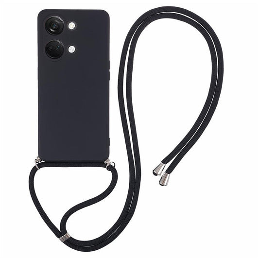 For OnePlus Ace 2V / Nord 3 5G Case TPU Fiber Lining Protective Phone Cover with Long Lanyard - Black