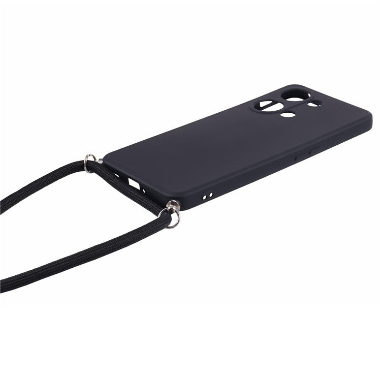 For OnePlus Ace 2V / Nord 3 5G Case TPU Fiber Lining Protective Phone Cover with Long Lanyard - Black