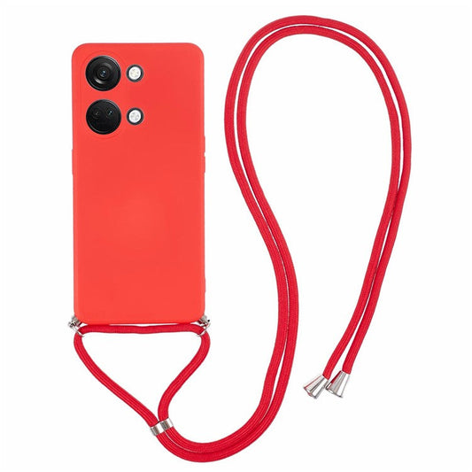 For OnePlus Ace 2V / Nord 3 5G Case TPU Fiber Lining Protective Phone Cover with Long Lanyard - Red