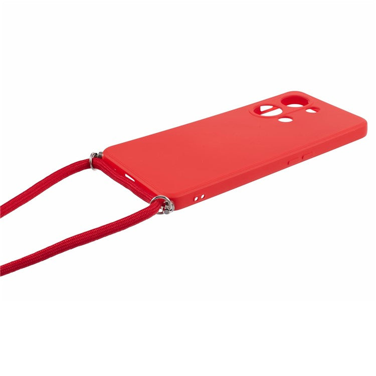 For OnePlus Ace 2V / Nord 3 5G Case TPU Fiber Lining Protective Phone Cover with Long Lanyard - Red