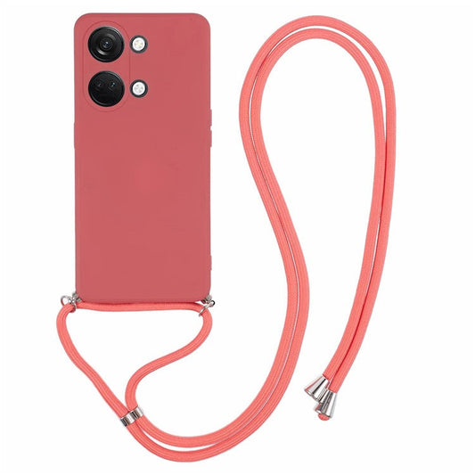 For OnePlus Ace 2V / Nord 3 5G Case TPU Fiber Lining Protective Phone Cover with Long Lanyard - Hawthorn Red