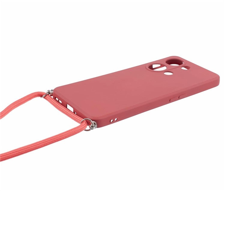 For OnePlus Ace 2V / Nord 3 5G Case TPU Fiber Lining Protective Phone Cover with Long Lanyard - Hawthorn Red