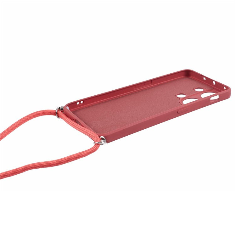 For OnePlus Ace 2V / Nord 3 5G Case TPU Fiber Lining Protective Phone Cover with Long Lanyard - Hawthorn Red