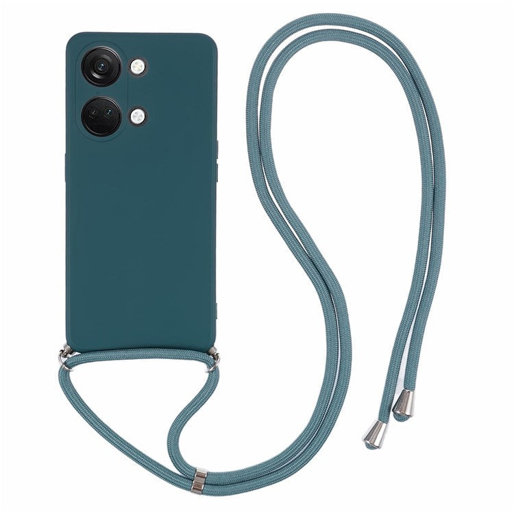 For OnePlus Ace 2V / Nord 3 5G Case TPU Fiber Lining Protective Phone Cover with Long Lanyard - Army Green