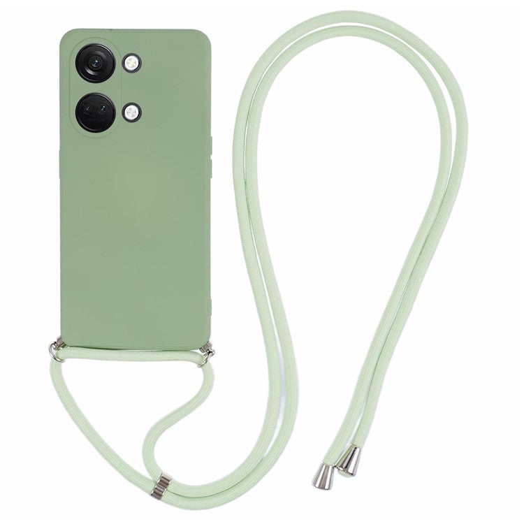 For OnePlus Ace 2V / Nord 3 5G Case TPU Fiber Lining Protective Phone Cover with Long Lanyard - Matcha Green