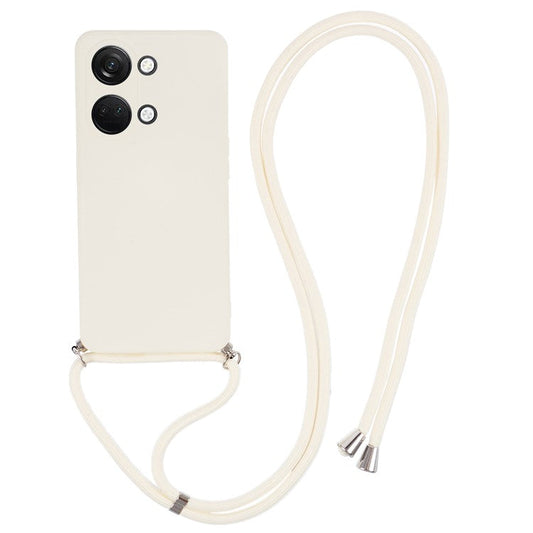 For OnePlus Ace 2V / Nord 3 5G Case TPU Fiber Lining Protective Phone Cover with Long Lanyard - White
