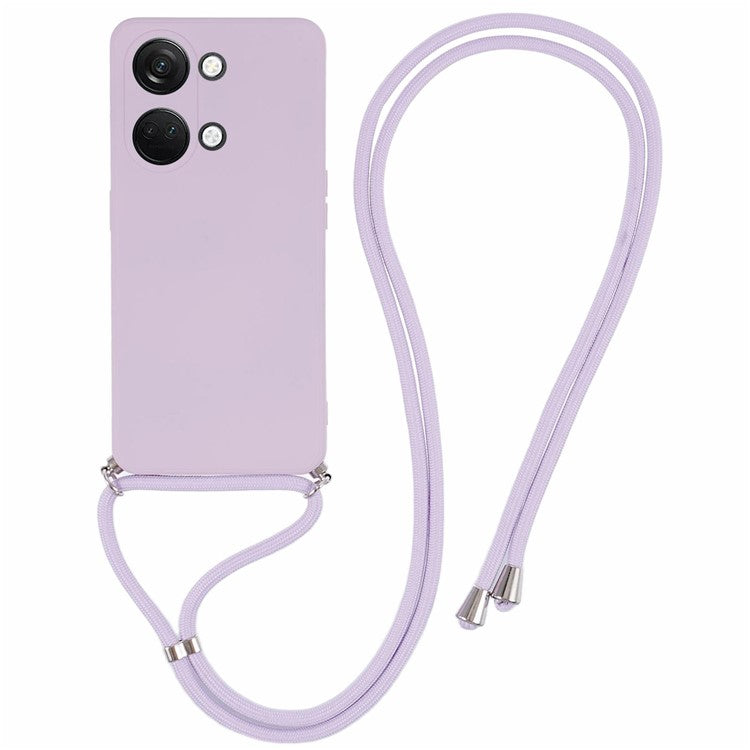 For OnePlus Ace 2V / Nord 3 5G Case TPU Fiber Lining Protective Phone Cover with Long Lanyard - Light Purple