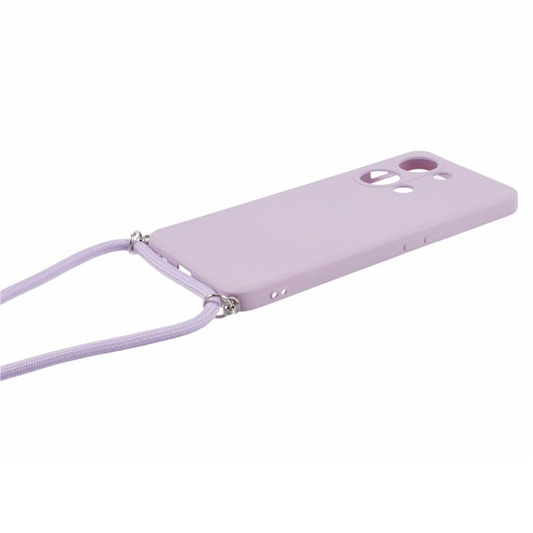 For OnePlus Ace 2V / Nord 3 5G Case TPU Fiber Lining Protective Phone Cover with Long Lanyard - Light Purple