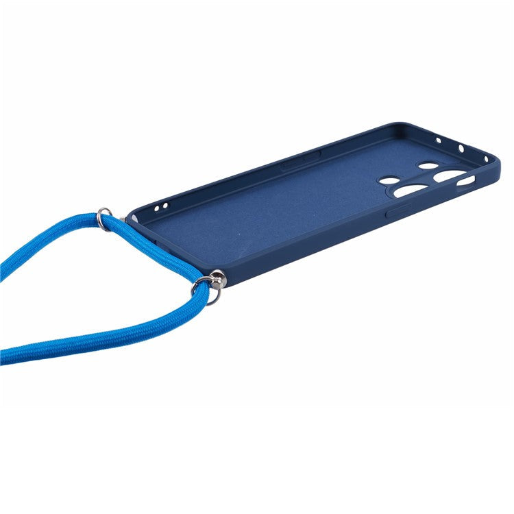 For OnePlus Ace 2V / Nord 3 5G Case TPU Fiber Lining Protective Phone Cover with Long Lanyard - Sapphire