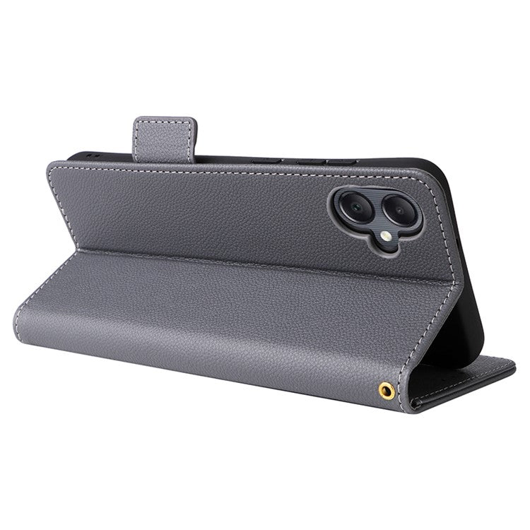 For Samsung Galaxy A05 4G Case Litchi Texture Cell Phone Leather Cover with Strap - Grey