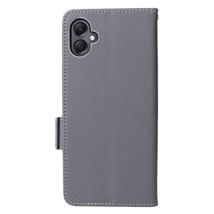 For Samsung Galaxy A05 4G Case Litchi Texture Cell Phone Leather Cover with Strap - Grey