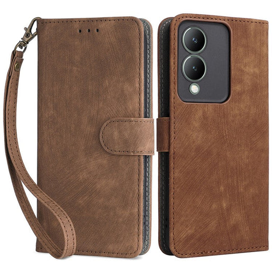 For vivo Y17s 4G / Y33t (2023) V2317A Case Bump Proof RFID Blocking Phone Cover with Strap - Brown
