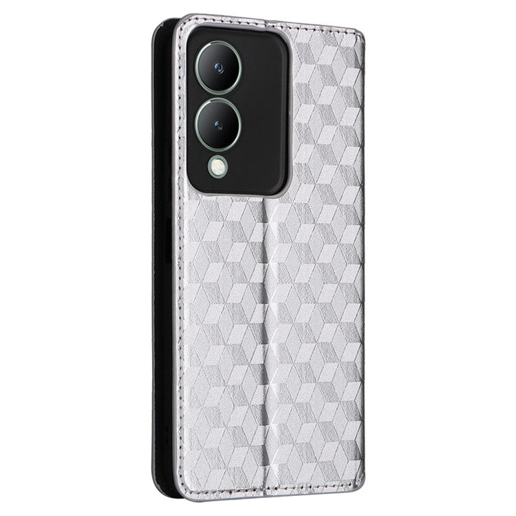 For vivo Y17s 4G / Y33t (2023) V2317A Case Drop Resistant PU Leather Stand Cover - Silver