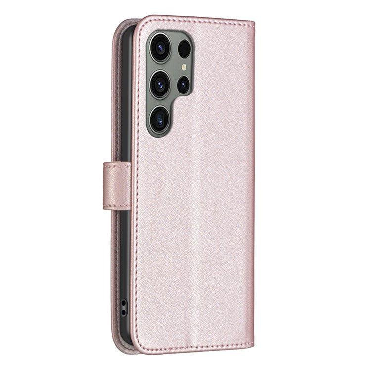 BINFEN COLOR BF17 For Samsung Galaxy S24 Ultra Leather Case Stand Phone Cover - Rose Gold