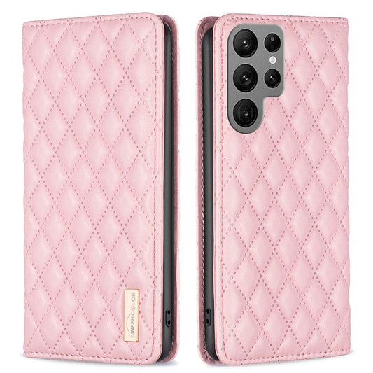 BINFEN COLOR BF Style-16 For Samsung Galaxy S24 Ultra Case Card Holder Leather Cover - Pink