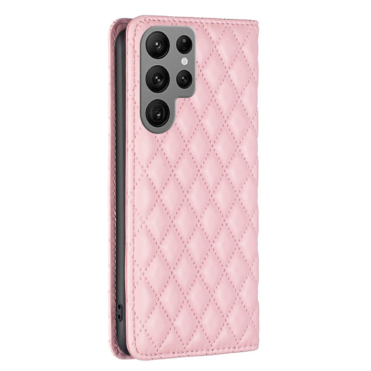 BINFEN COLOR BF Style-16 For Samsung Galaxy S24 Ultra Case Card Holder Leather Cover - Pink