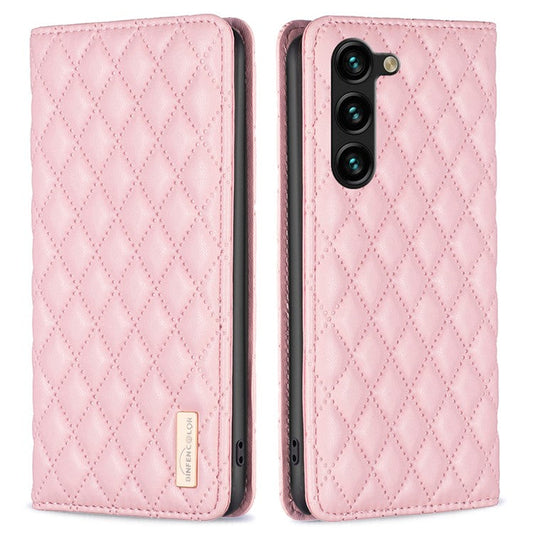 BINFEN COLOR BF16 For Samsung Galaxy S25+ / S24+ Case PU Leather Rhombus Phone Cover - Pink