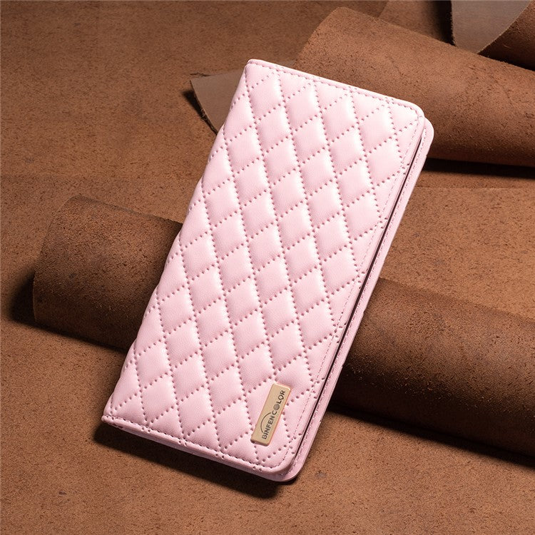 BINFEN COLOR BF16 For Samsung Galaxy S25+ / S24+ Case PU Leather Rhombus Phone Cover - Pink