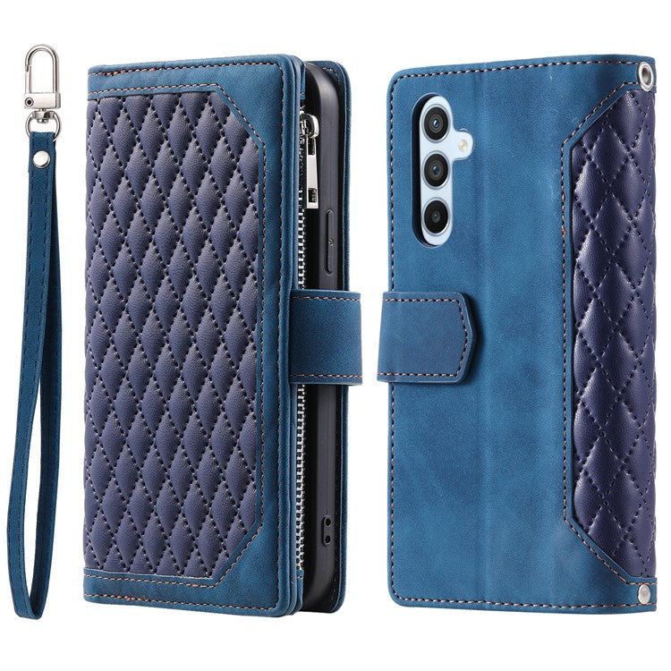 For Samsung Galaxy S24+ Leather Case Zipper Pocket Wallet Phone Cover with Strap - Blue