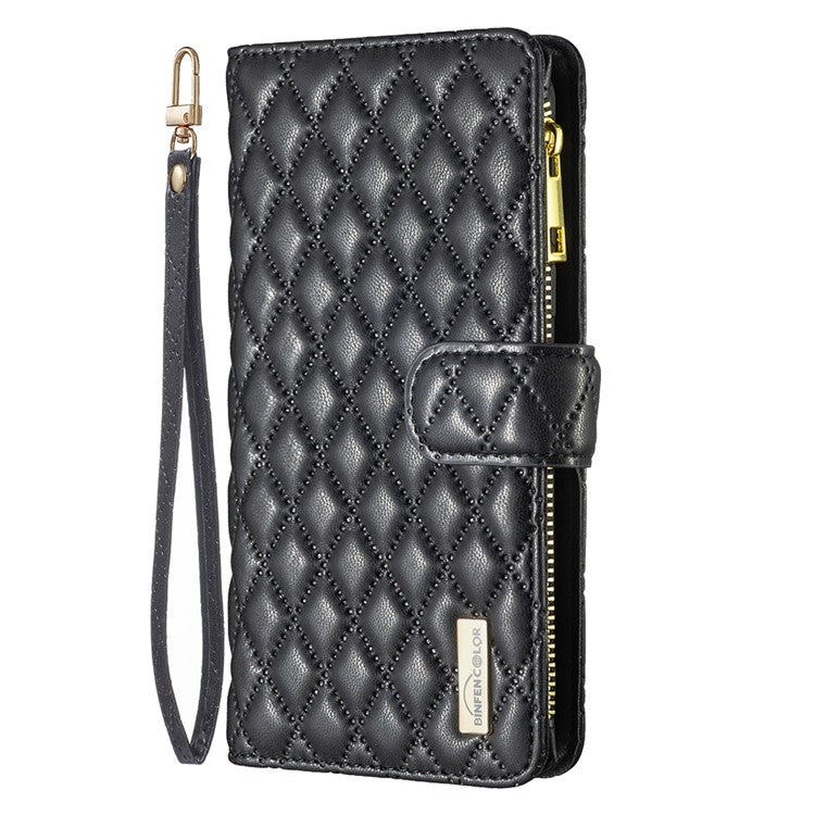 BINFEN COLOR BF Style-15 For Samsung Galaxy S24 Leather Case Zipper Pocket Wallet Phone Cover - Black