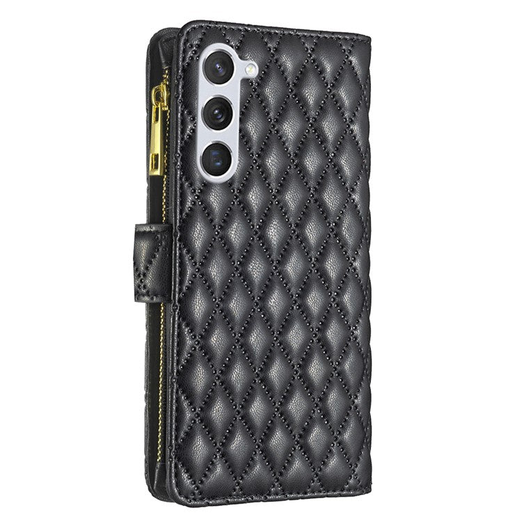 BINFEN COLOR BF Style-15 For Samsung Galaxy S24 Leather Case Zipper Pocket Wallet Phone Cover - Black