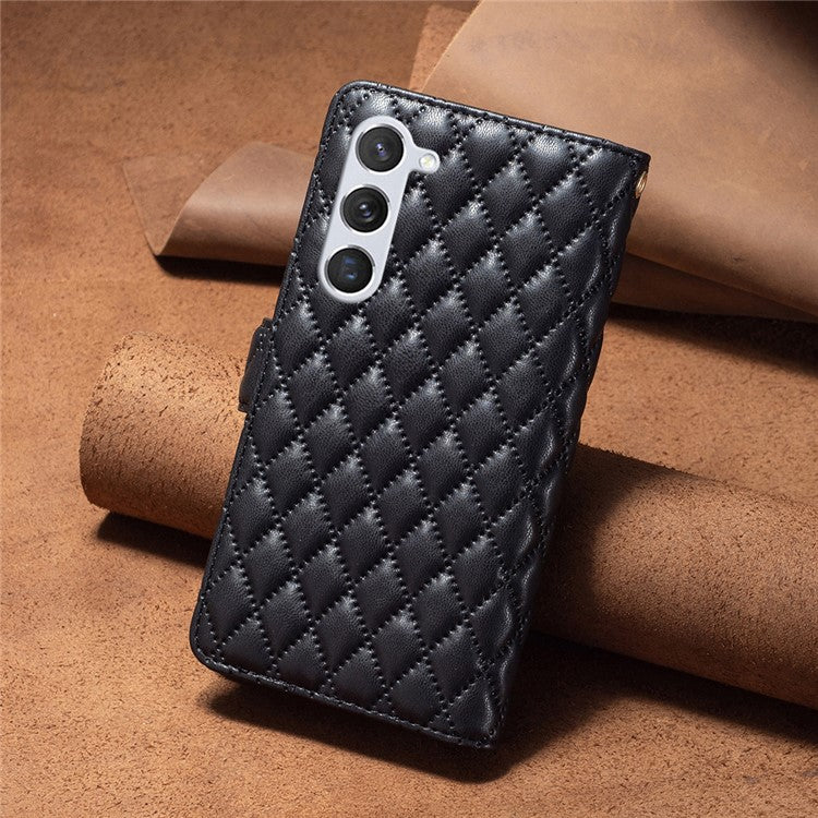 BINFEN COLOR BF Style-15 For Samsung Galaxy S24 Leather Case Zipper Pocket Wallet Phone Cover - Black