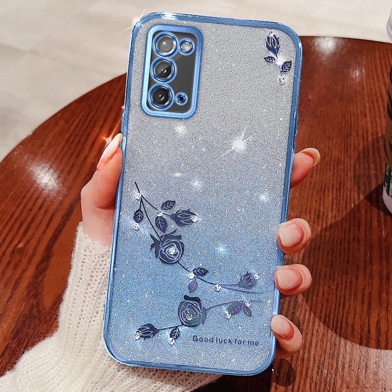 KADEM For Samsung Galaxy S20 4G / 5G Case Rhinestone Glitter Phone Cover with Strap - Blue