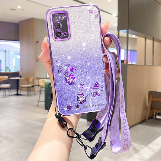 KADEM For Samsung Galaxy S20 4G / 5G Case Rhinestone Glitter Phone Cover with Strap - Purple