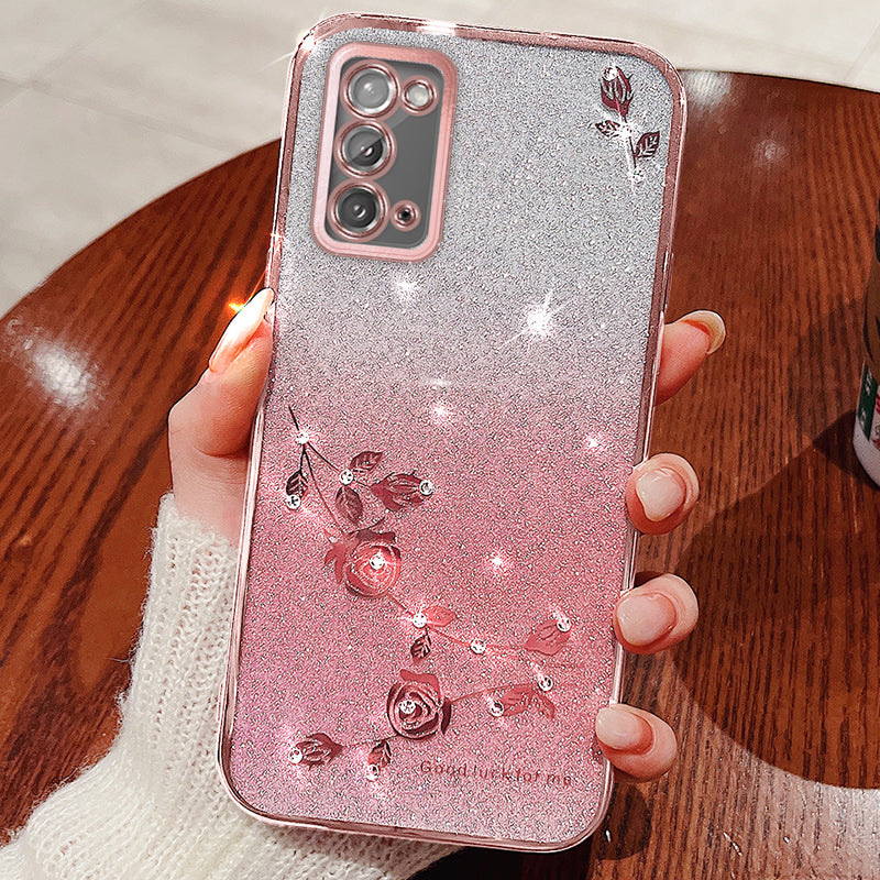 KADEM For Samsung Galaxy S20 4G / 5G Case Rhinestone Glitter Phone Cover with Strap - Rose Gold