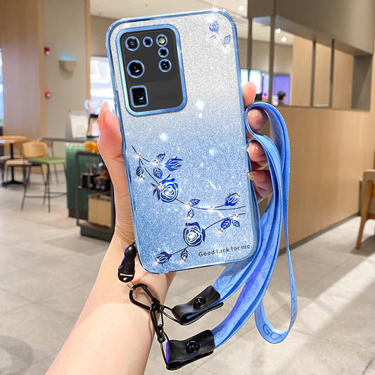 KADEM For Samsung Galaxy Galaxy S20 Ultra Case Glitter TPU Phone Cover with Strap - Blue