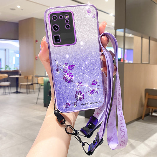 KADEM For Samsung Galaxy Galaxy S20 Ultra Case Glitter TPU Phone Cover with Strap - Purple