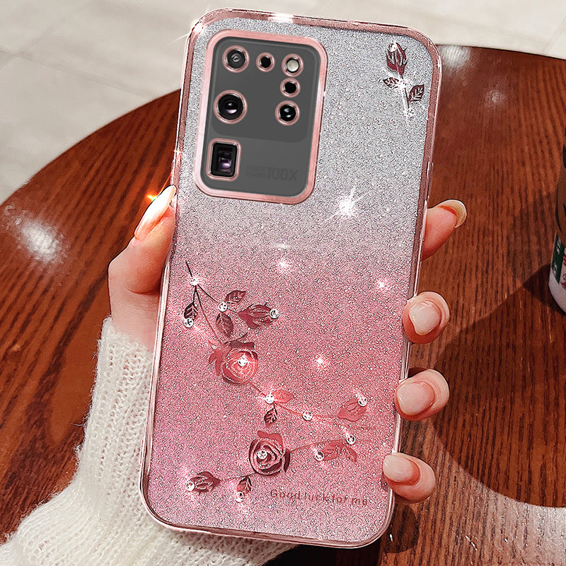 KADEM For Samsung Galaxy Galaxy S20 Ultra Case Glitter TPU Phone Cover with Strap - Rose Gold