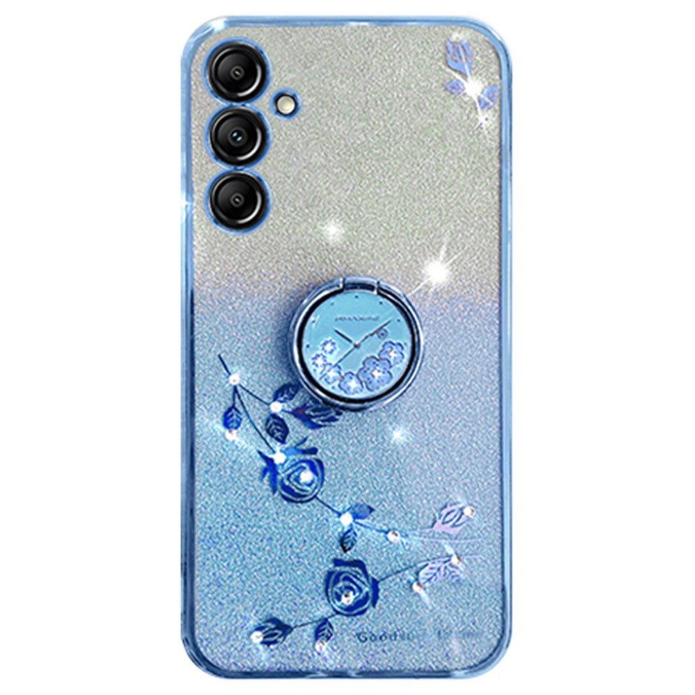 KADEM For Samsung Galaxy M54 5G / F54 5G Flowers Cover Ring Kickstand Glitter Rhinestone TPU Phone Case - Blue