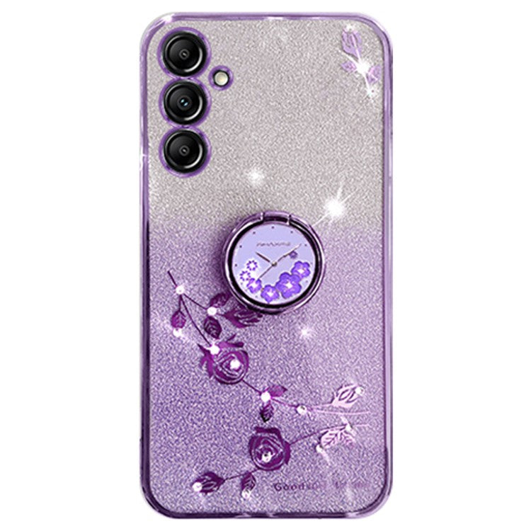 KADEM For Samsung Galaxy M54 5G / F54 5G Flowers Cover Ring Kickstand Glitter Rhinestone TPU Phone Case - Purple