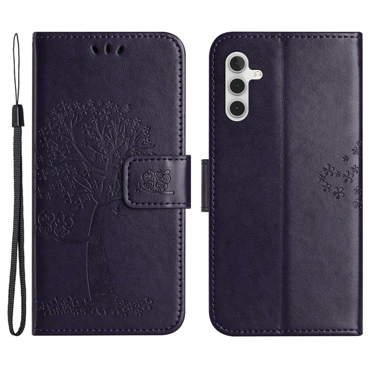 For Samsung Galaxy S24 Case Imprinted Leather Flip Stand Phone Cover with Wallet - Dark Purple