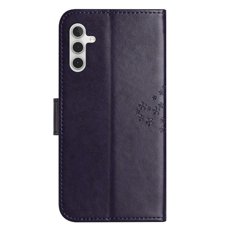 For Samsung Galaxy S24 Case Imprinted Leather Flip Stand Phone Cover with Wallet - Dark Purple