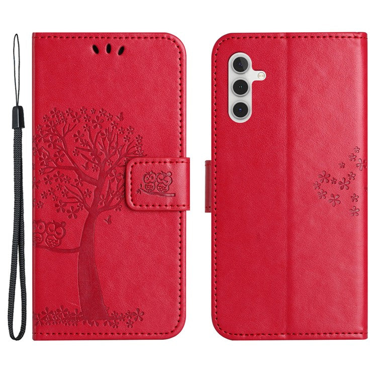 For Samsung Galaxy S24 Case Imprinted Leather Flip Stand Phone Cover with Wallet - Red